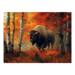 Bison im Herbstwald Artwork Poster