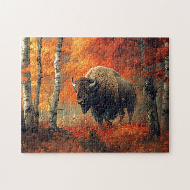 Bison im Herbstwald Artwork Puzzle (Horizontal)