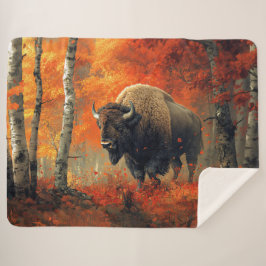 Bison im Herbstwald Artwork Sherpadecke