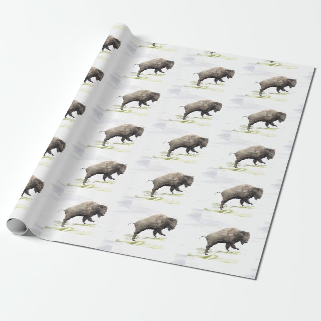 Bison im Wintersturm Geschenkpapier (Ungerollt)