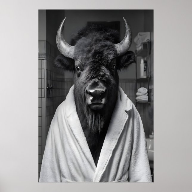 Bison in Bathrobe Art Print, Funny Bathroom Poster (Vorne)