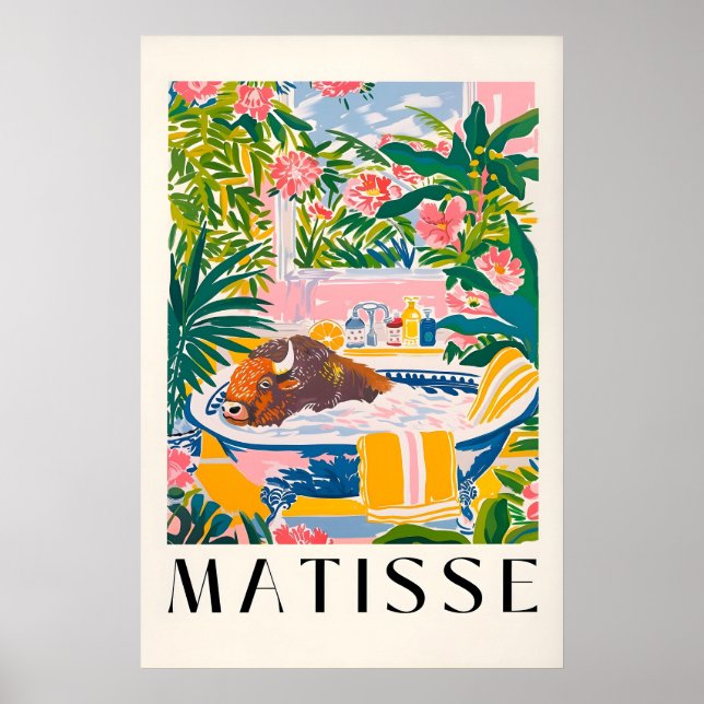 Bison in Bathtub Art Print Tropical Bathroom Poster (Vorne)