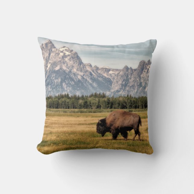 Bison in den Tetons Kissen (Vorderseite)