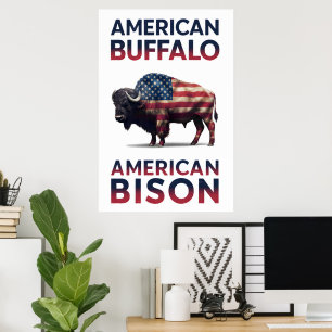 Bison in US Flagge ummantelt Poster