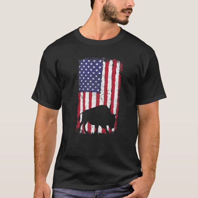 Bison Junting Hunter US American Flag Bison T-Shirt (Vorderseite)
