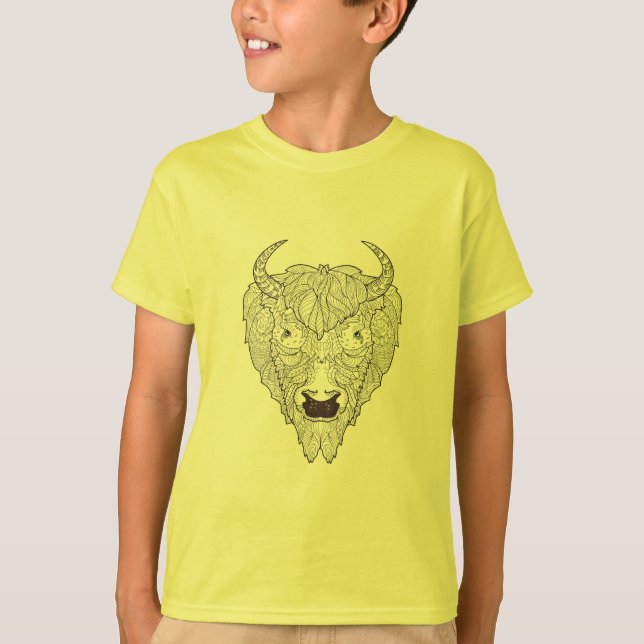 Bison-Kopf-Gekritzel T-Shirt (Vorderseite)