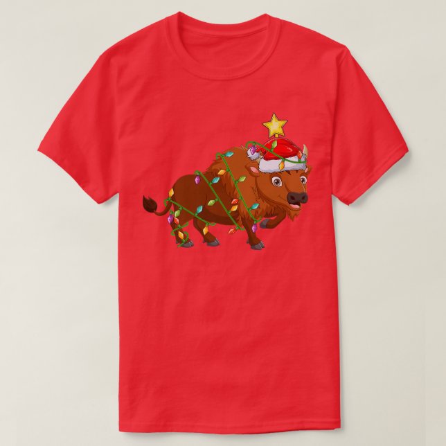 Bison Lighting Xmas Tree Matching Bison Weihnachte T-Shirt (Design vorne)