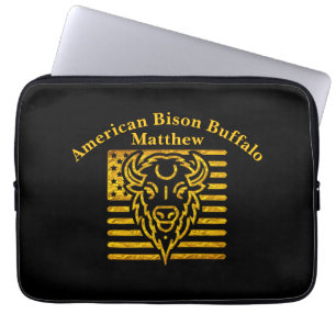 Bison mit amerikanischem Flaggenrahmen Laptopschutzhülle