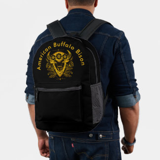 Bison mit Blumenkronen in komplizierter Gestaltung Bedruckter Rucksack