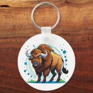 Bison mit großen Hörnern Schlüsselanhänger