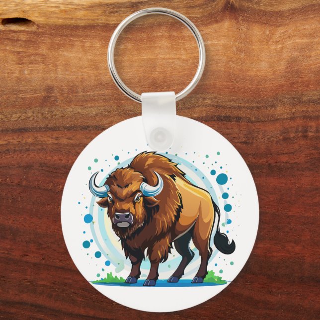 Bison mit großen Hörnern Schlüsselanhänger (Vorderseite)