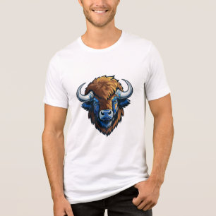 Bison mit großen Hörnern Tri-Blend Shirt