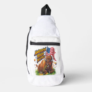 Bison mit US-Flagge im Gras Crossbody Bag