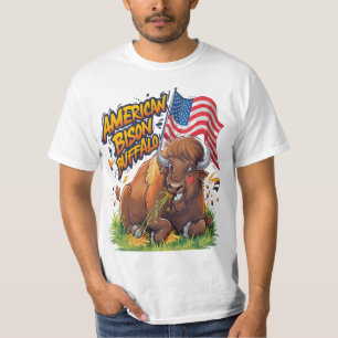 Bison mit US-Flagge im Gras T-Shirt