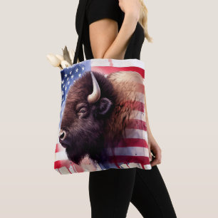 Bison mit USA-Flagge