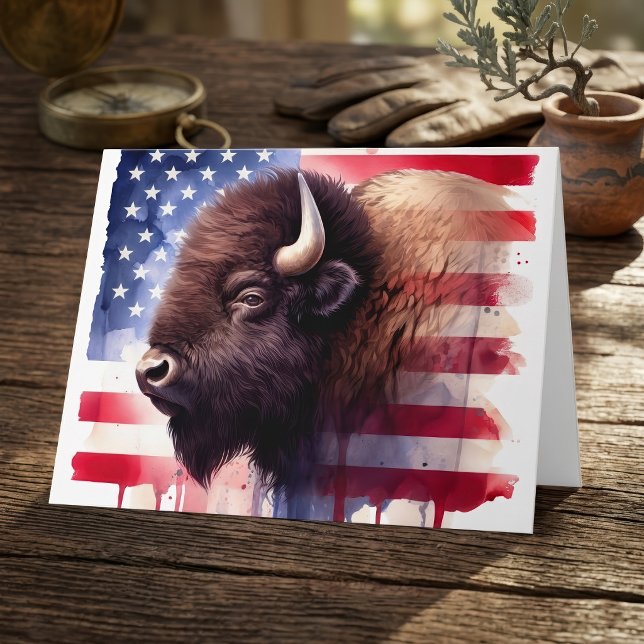 Bison mit USA-Flagge Dankeskarte (Majestic American Bison & Patriotic Flag Artwork. Thank You Card)