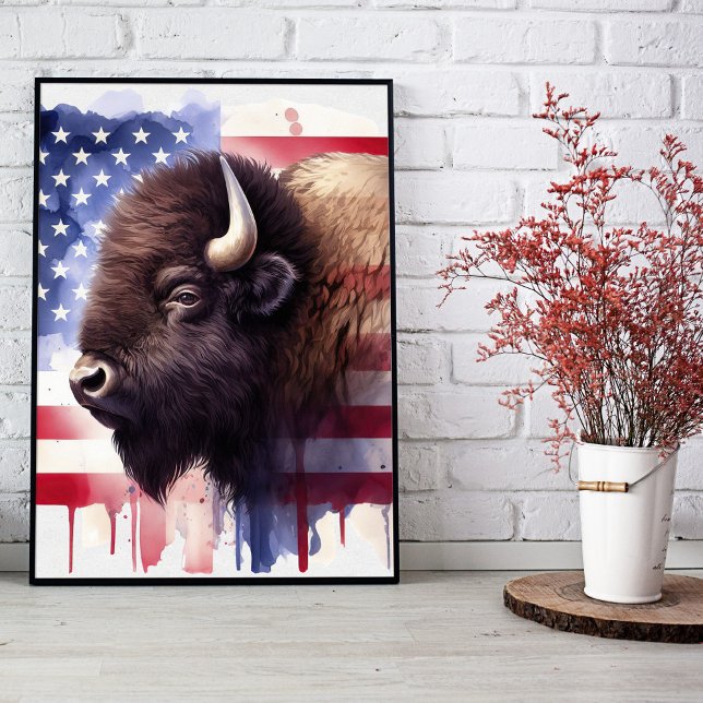 Bison mit USA-Flagge Fotodruck (Von Creator hochgeladen)