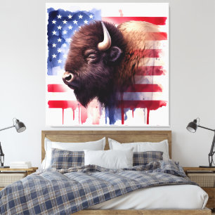 Bison mit USA-Flagge Leinwanddruck