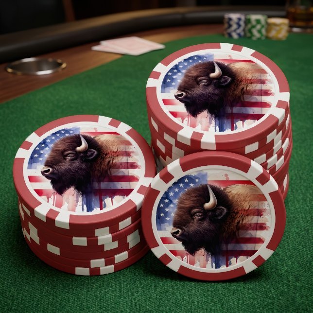 Bison mit USA-Flagge Pokerchips (Majestic American Bison & Patriotic Flag Artwork. Poker Chips)