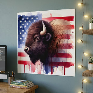 Bison mit USA-Flagge Poster