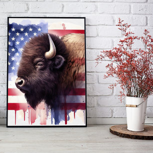 Bison mit USA-Flagge Poster