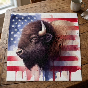 Bison mit USA-Flagge Puzzle