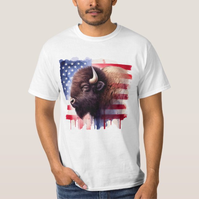 Bison mit USA-Flagge T-Shirt (Vorderseite)
