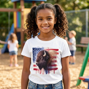Bison mit USA-Flagge T-Shirt