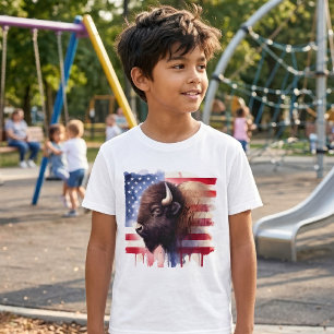 Bison mit USA-Flagge T-Shirt