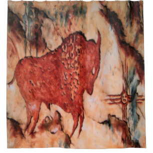 Bison-Petroglyphe-Ureinwohner-Duschvorhang Duschvorhang