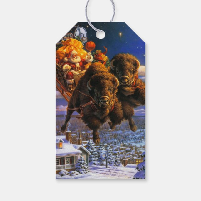 Bison Pulling Santa Claus Geschenkanhänger (Vorderseite)