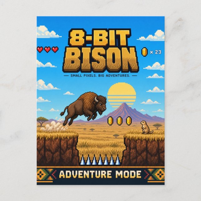 Bison, Retro-8-Bit-Pixel-Art Postkarte (Vorderseite)