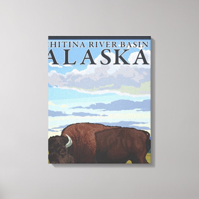 Bison Scene - Chitina River Basin, Alaska Leinwanddruck (Vorderseite)
