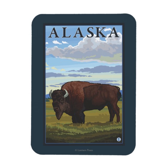 Bison Scene - Vintage Travel Poster Magnet (Vertikal)