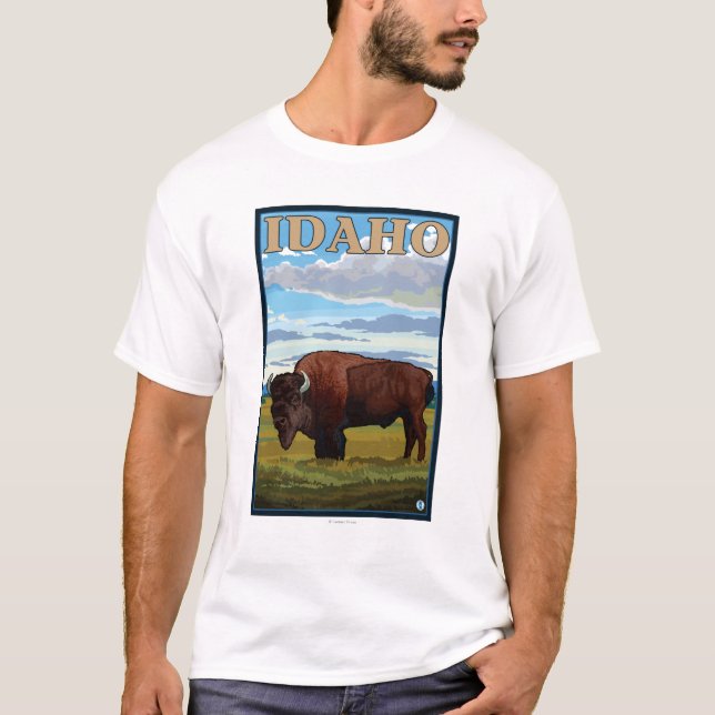 Bison SceneIdahoVintage Reise-Plakat T-Shirt (Vorderseite)