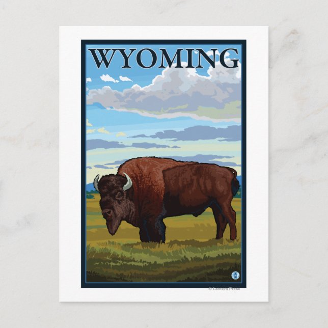 Bison SceneWyomingVintage Travel Poster Postkarte (Vorderseite)