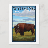 Bison SceneWyomingVintage Travel Poster