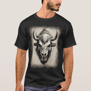 Bison Schädel Kopf Büffel boho Stil Tatto gothisch T-Shirt