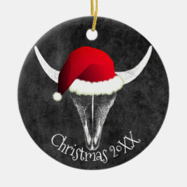 Bison Skull mit Weihnachtsmannmütze Weihnachts-Ker Keramik Ornament