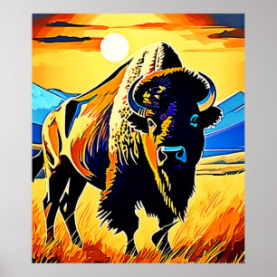 Bison Sonnenuntergang Majestät Design Poster