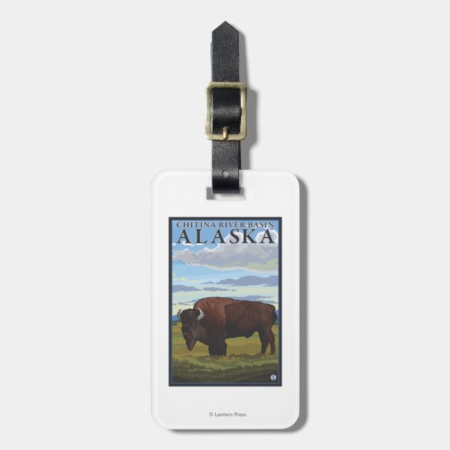 Bison-Szene - Chitina Flusseinzugsgebiet, Alaska Gepäckanhänger (Vorderseite vertikal)
