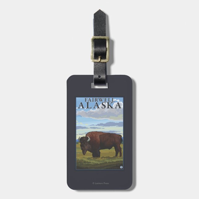 Bison-Szene - Fairwell, Alaska Gepäckanhänger (Vorderseite vertikal)