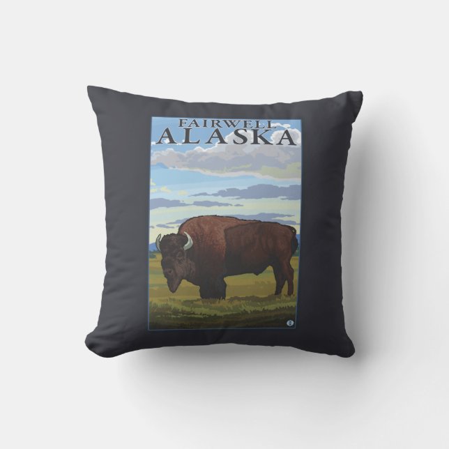 Bison-Szene - Fairwell, Alaska Kissen (Vorderseite)