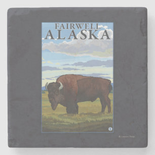 Bison-Szene - Fairwell, Alaska Steinuntersetzer