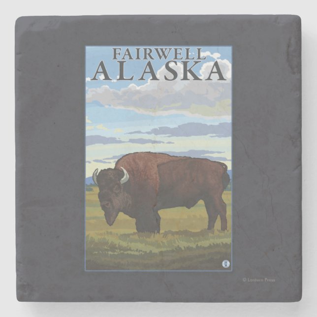 Bison-Szene - Fairwell, Alaska Steinuntersetzer (Vorderseite)