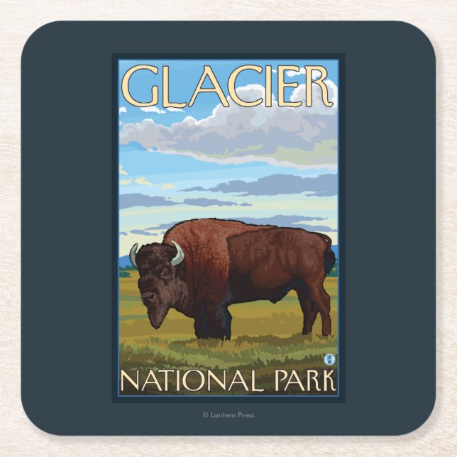 Bison-Szene - Glacier Nationalpark, M.Ü. Rechteckiger Pappuntersetzer (Vorderseite)