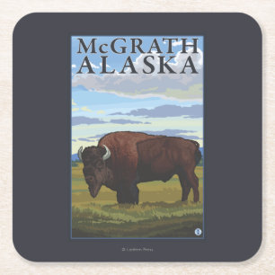 Bison-Szene - McGrath, Alaska Rechteckiger Pappuntersetzer