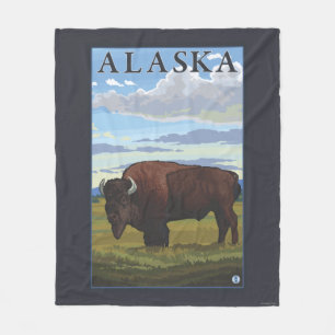 Bison-Szenen-Vintages Reise-Plakat Fleecedecke