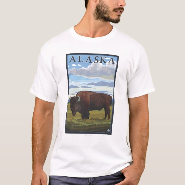 Bison-Szenen-Vintages Reise-Plakat T-Shirt (Vorderseite)