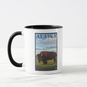 Bison-Szenen-Vintages Reise-Plakat Tasse